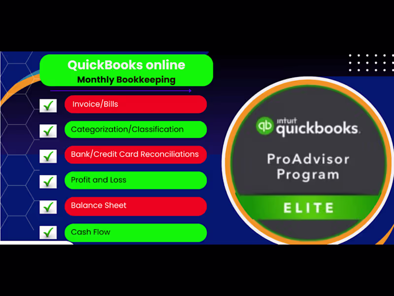 Cover image for I will do quickbooks online setup and monthly bookkeeping