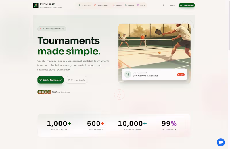 Cover image for DinkDash - Professional pickleball tournament management pla...