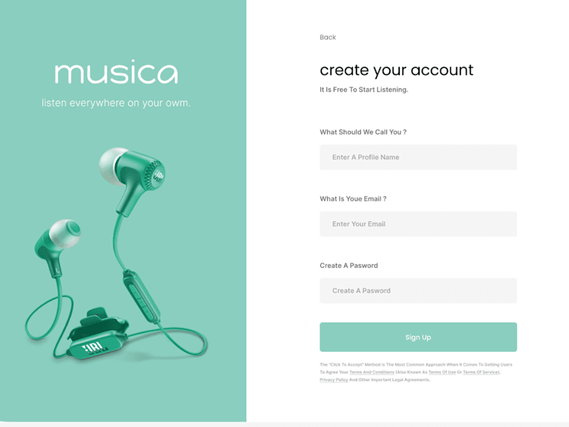 Cover image for Musica Sign up page