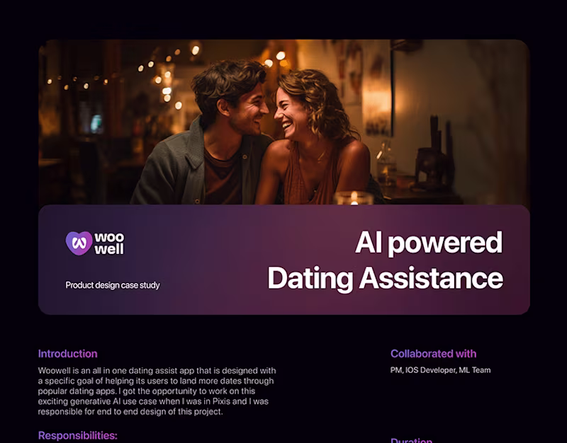 Cover image for Woowell - AI powered dating assist app on Behance