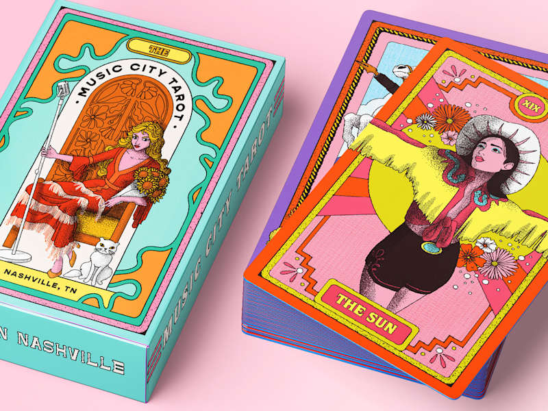 Cover image for Nashville-Themed Tarot Deck Illustration + Packaging Design