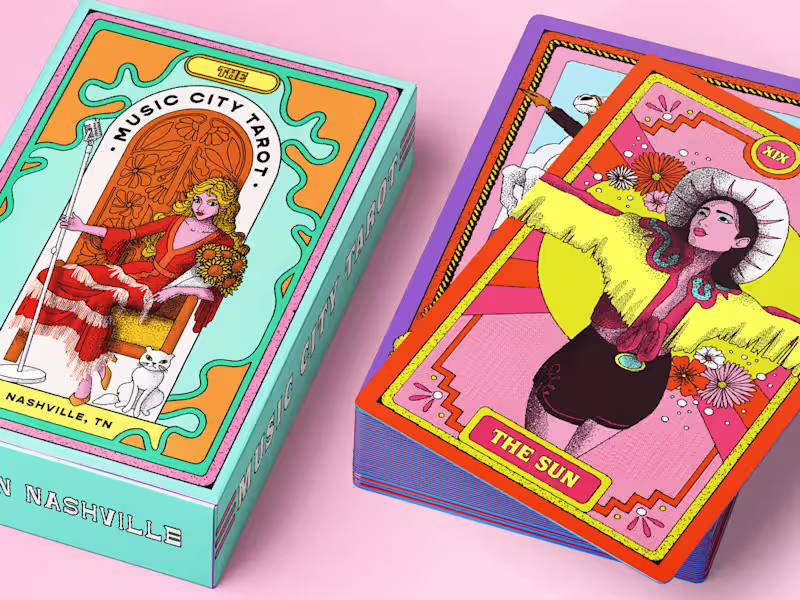 Cover image for Nashville-Themed Tarot Deck Illustration + Packaging Design