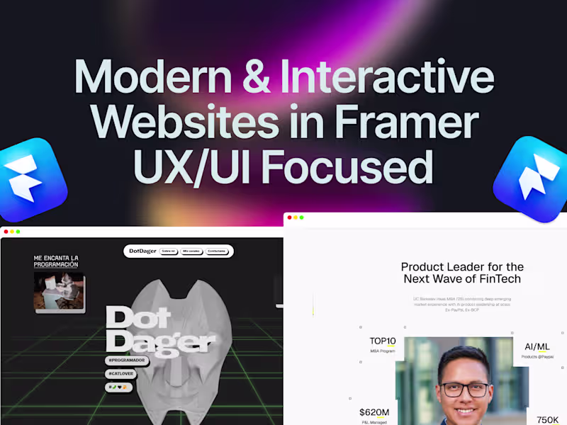 Cover image for Modern & Interactive Websites in Framer – UX/UI Focused