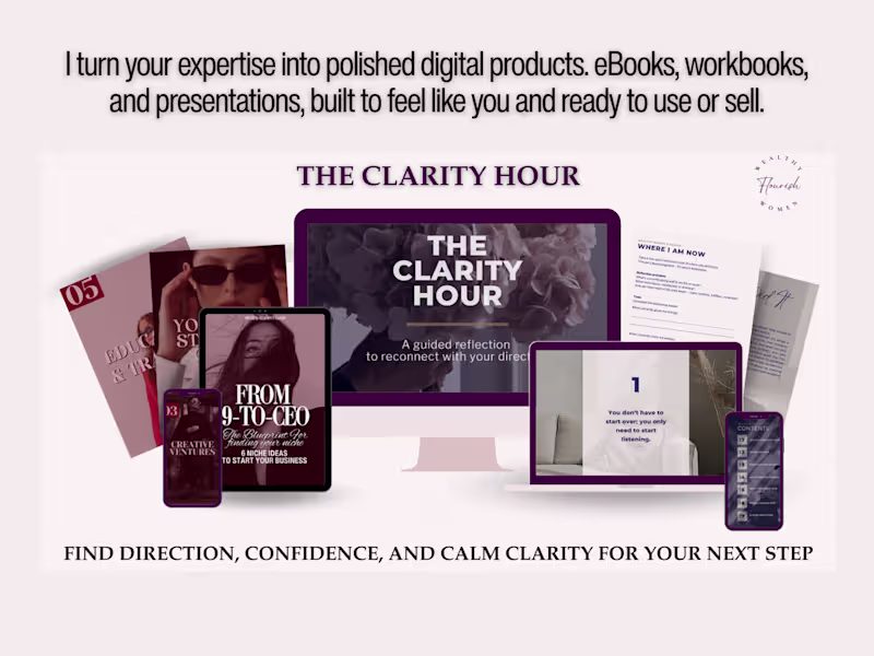 Cover image for I turn your ideas into polished eBooks, workshops, and materials