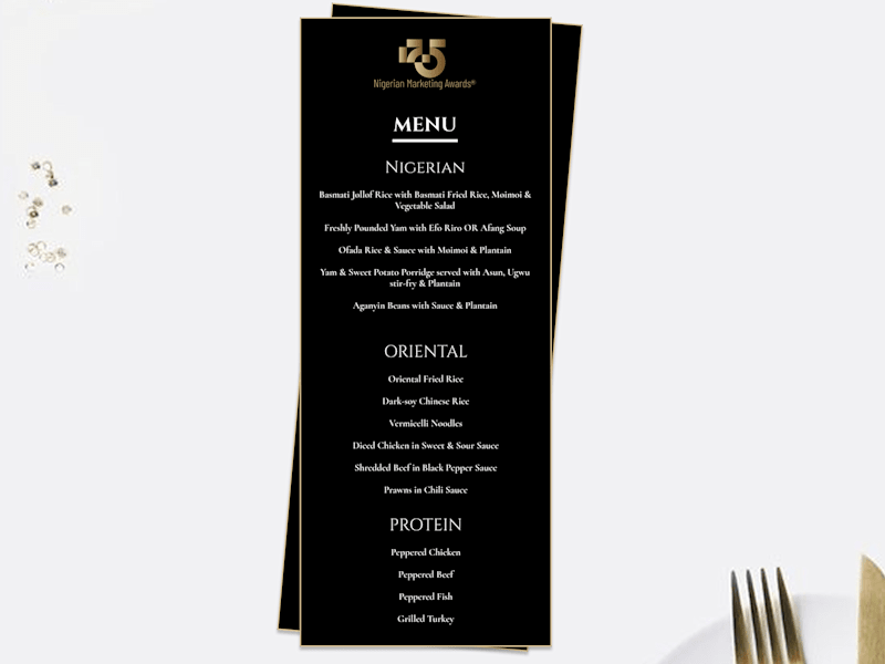 Cover image for Menu card for Nigerian Marketing Awards