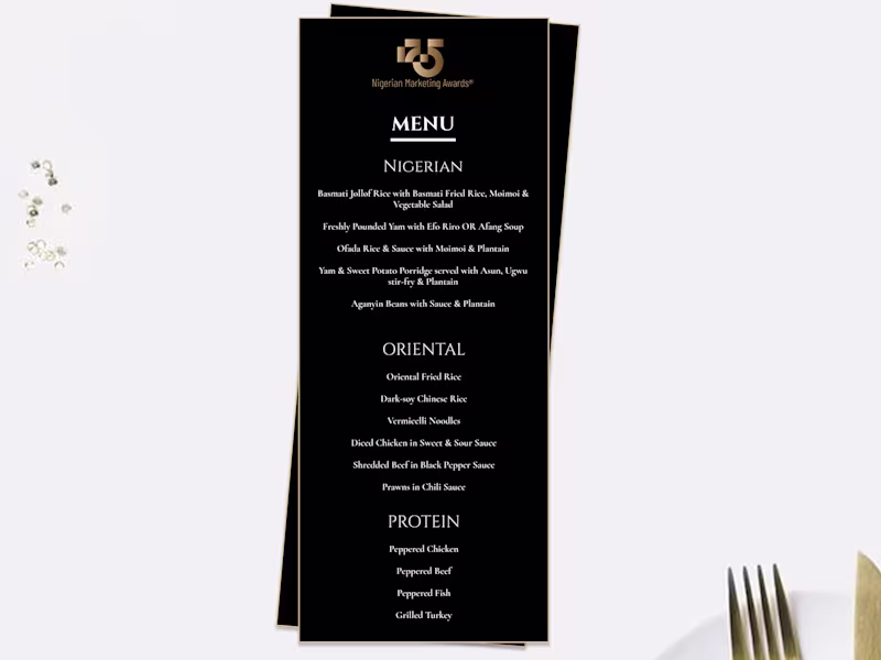 Cover image for Menu card for Nigerian Marketing Awards
