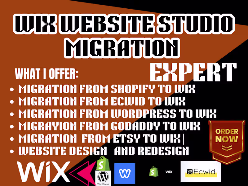 Cover image for i will migrate wix wordpress ecwid ebay godaddy to shopify store