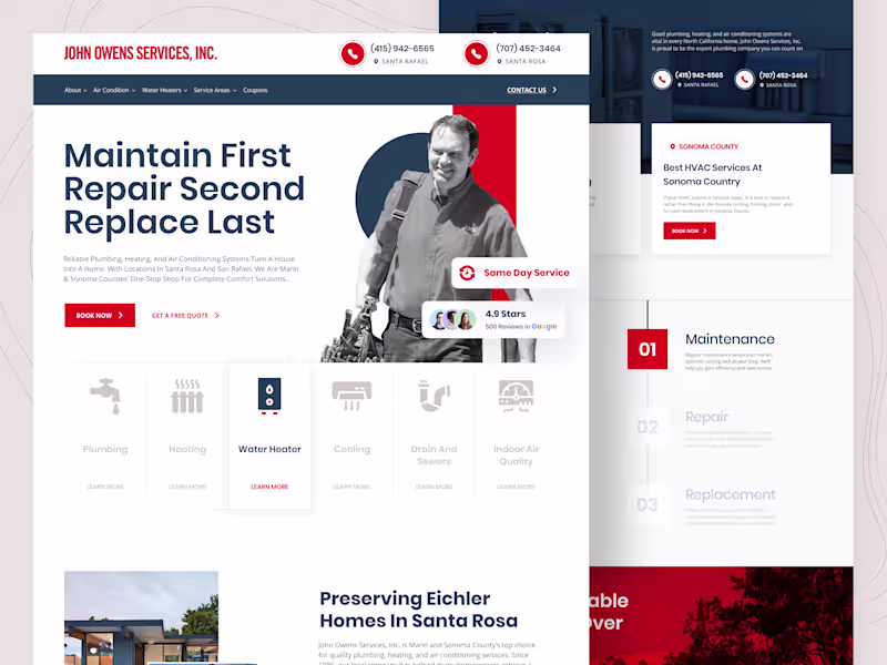 Cover image for Modern Hvac website design, for John Owens Services