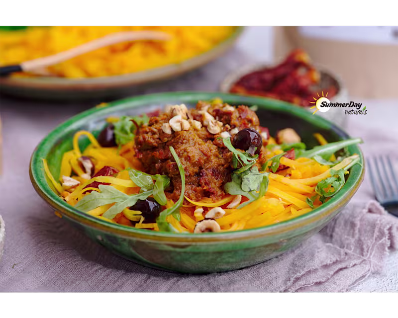 Cover image for Vegan Pumpkin Spaghetti with Sun Dried Tomato Pesto