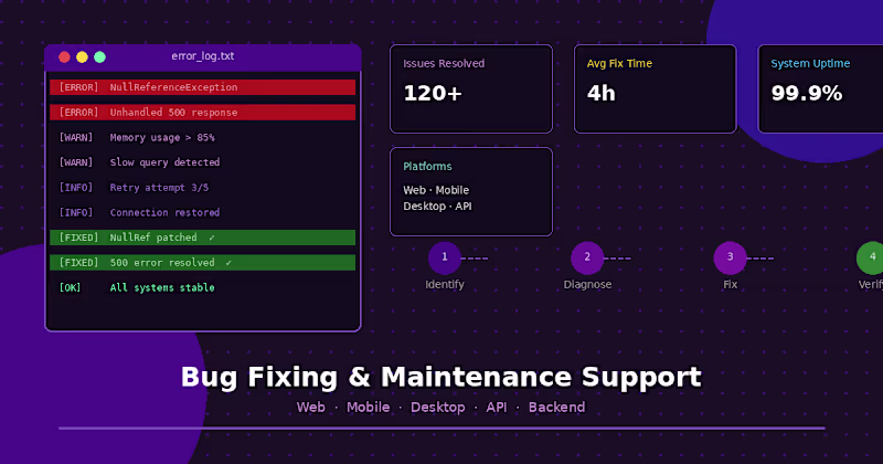 Cover image for Web Application Bug Fixing and Maintenance Support