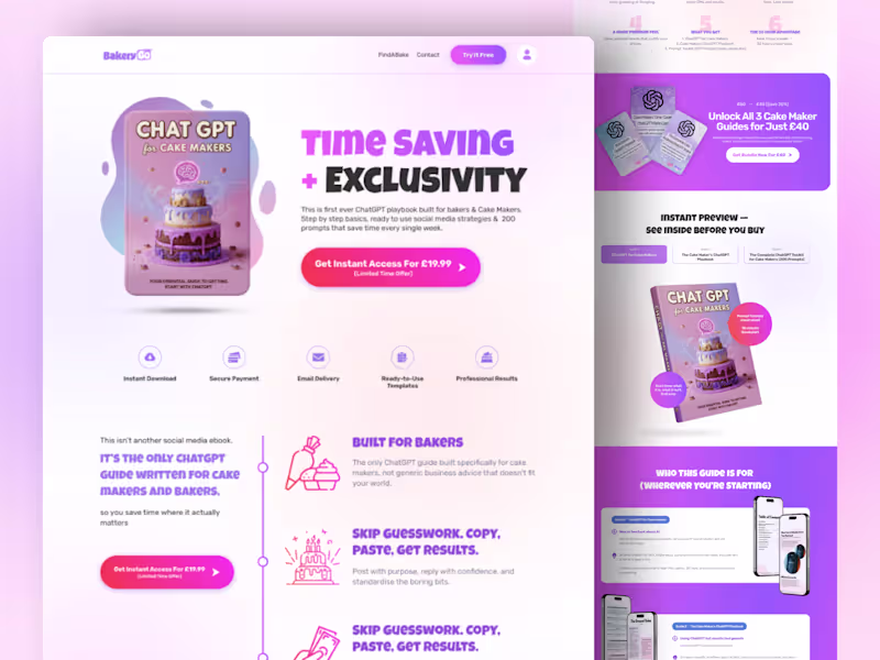 Cover image for E-Book Landing Page Redesign (ChatGPT for Cake Makers)