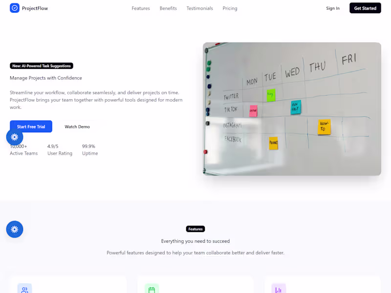 Cover image for ProjectFlow SaaS Landing Page Design