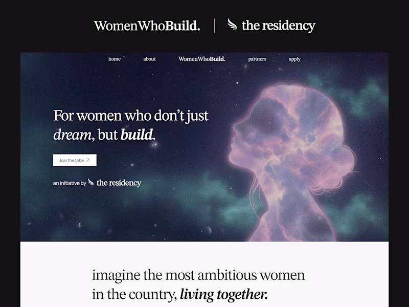 Cover image for Landing Page, WomenWhoBuild, by The Residency