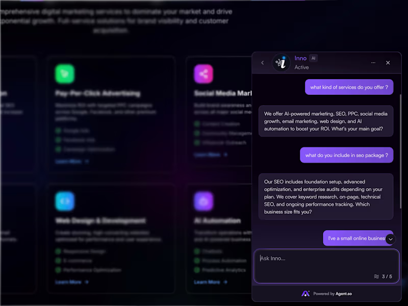Cover image for Custom AI Agent for Inno Dot A custom AI Agent trained on kn...