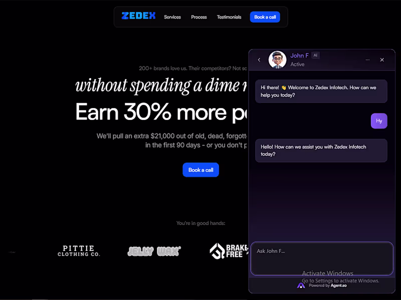 Cover image for Custom AI Agent integrated in Zedex Infotech Website