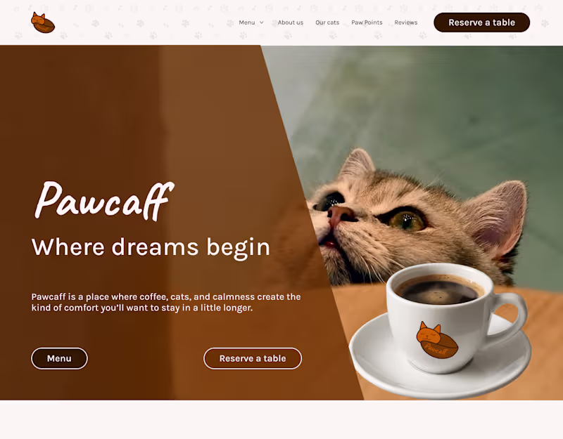 Cover image for Pawcaff – Promo Website for a Cozy Cat Café