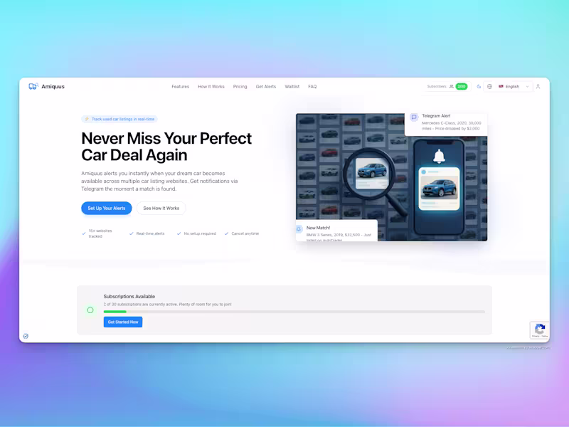 Cover image for Amiquus Car Alert Subscriptions Development