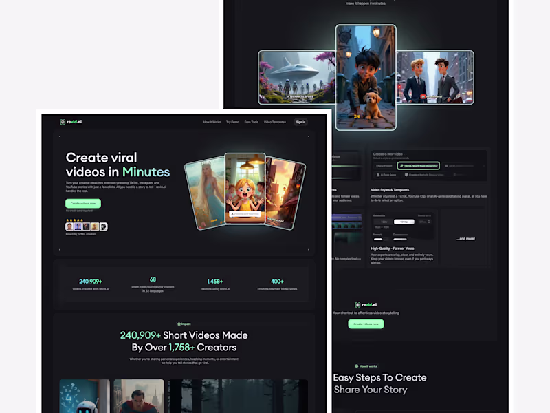 Cover image for Landing Page Design for Revid AI