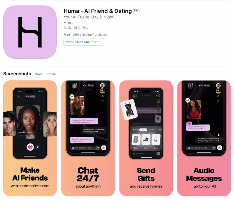 Cover image for Huma - AI Friend & Dating