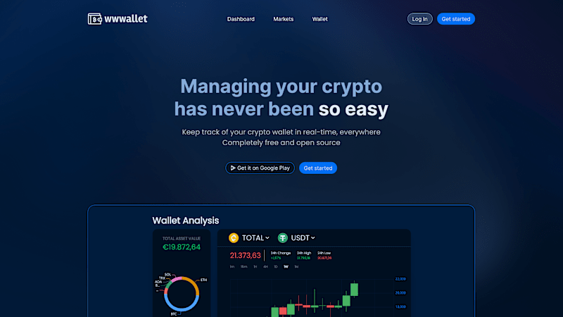 Cover image for Crypto tracking web app wwwallet landing page 