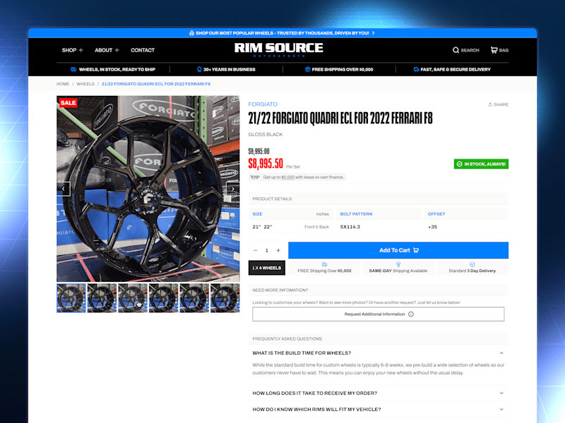 Cover image for Rim Source - Product Page UX & CRO.