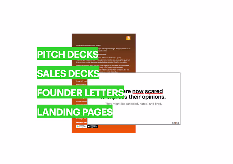 Cover image for Pitch and sales decks, landing pages, and founder letters