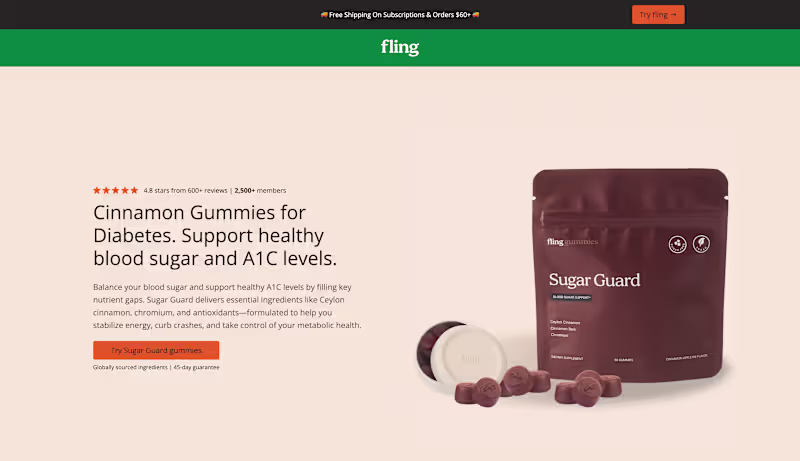 Cover image for Fling Sugar Guard D2C Landing Page