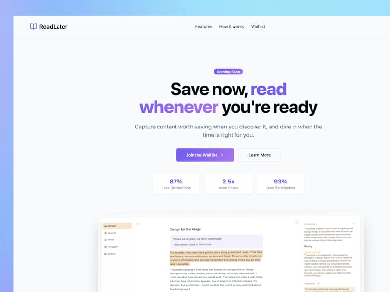 Cover image for ReadLater app landing page