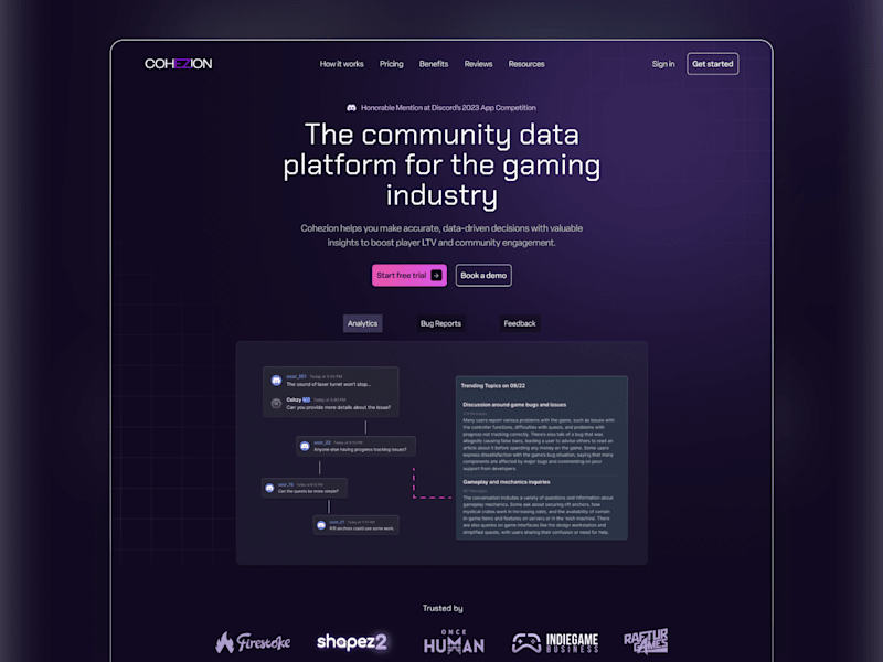 Cover image for Cohezion - Landing Page Design for AI Gaming Community Platform