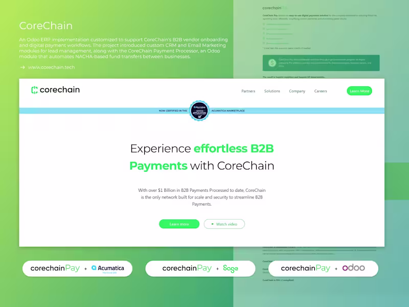 Cover image for CorechainPay: Odoo ERP & B2B Payment Integration
