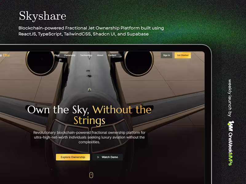 Cover image for Skyshare: Blockchain-powered Fractional Jet Ownership Platform