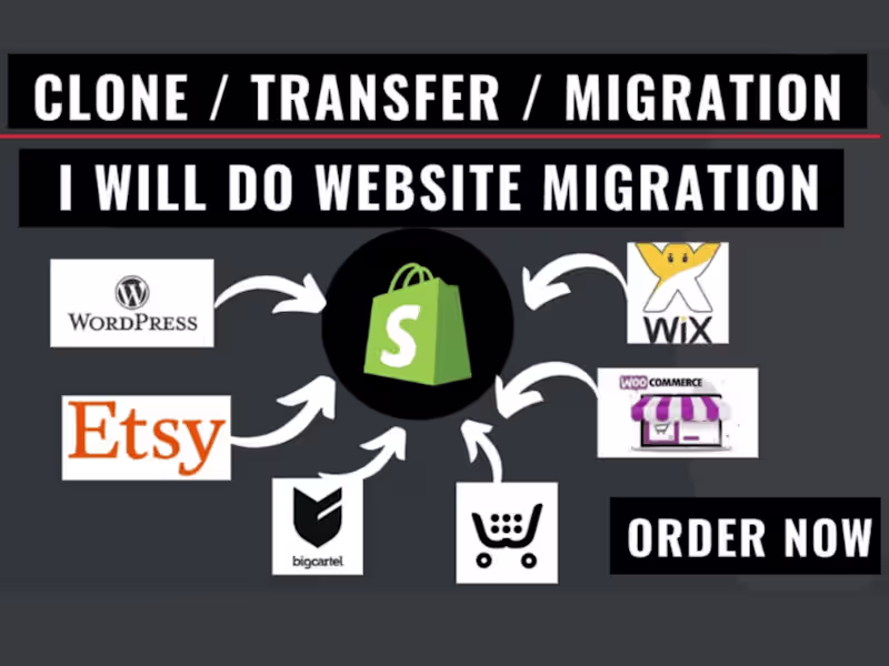 Cover image for  Migrate website wordpress wix woocommerce migration to shopify