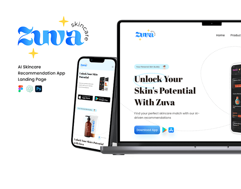 Cover image for Zuva AI Skincare Recommendation App Web UI Landing Page :: Beha…