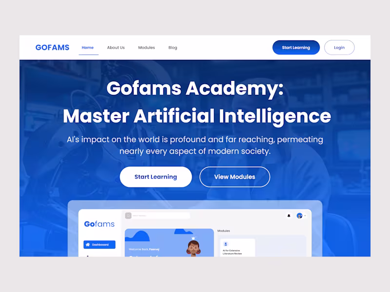 Cover image for Gofams Academy Website and Web App Design