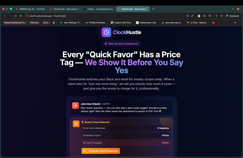 Cover image for ClockHustle - Stop Scope Creep, Start Upselling