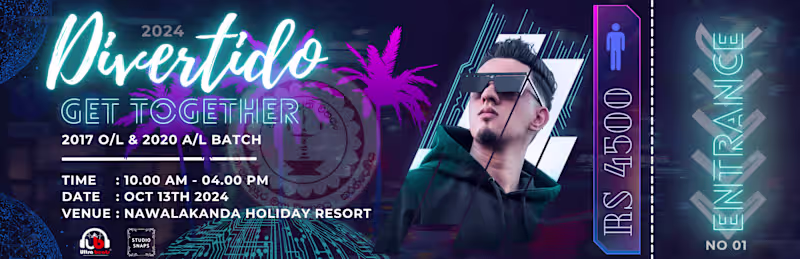 Cover image for Retro Neon-Themed Get-Together Event Tickets Design