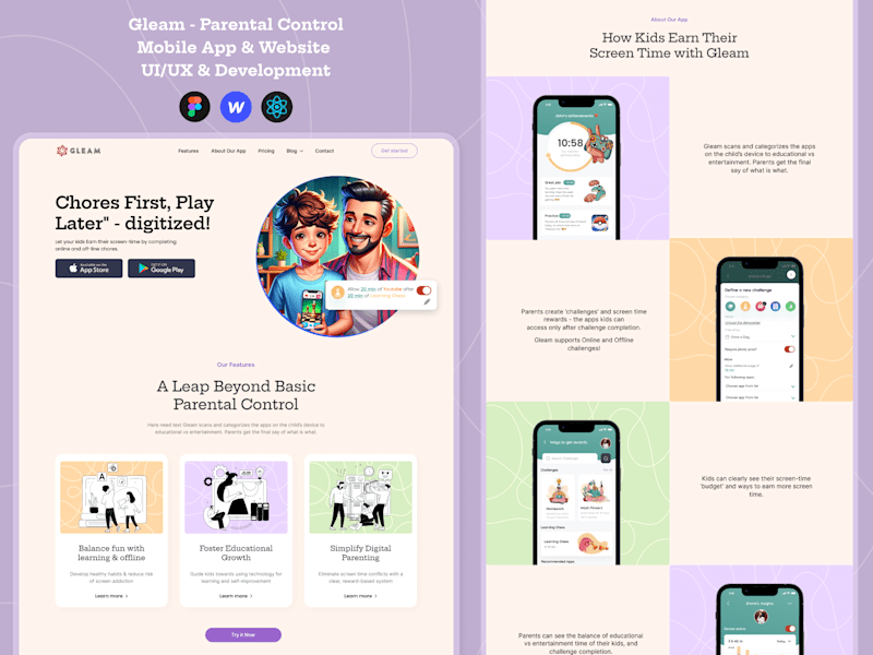 Cover image for UI/UX Mobile App & Promo Website  for Parental Control, Kids App