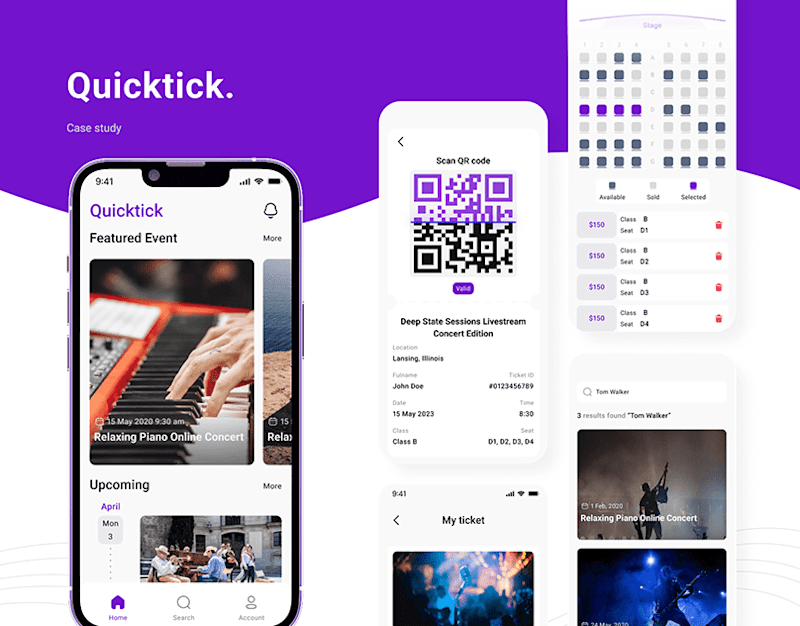Cover image for Quicktick. - music event ticket booking app on Behance