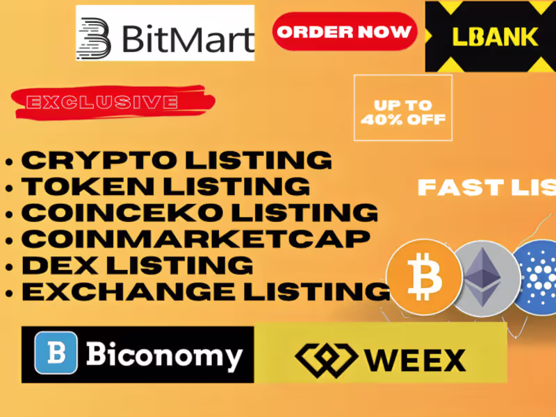 Cover image for crypto token listing on coinmarketcap, coingecko, major exchange