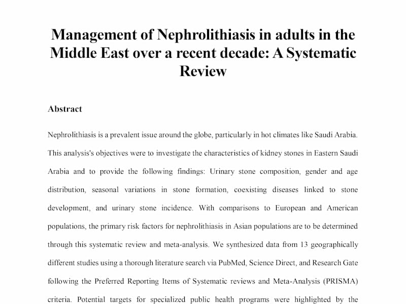 Cover image for Management of Nephrolithiasis in adults: A Systematic Review
