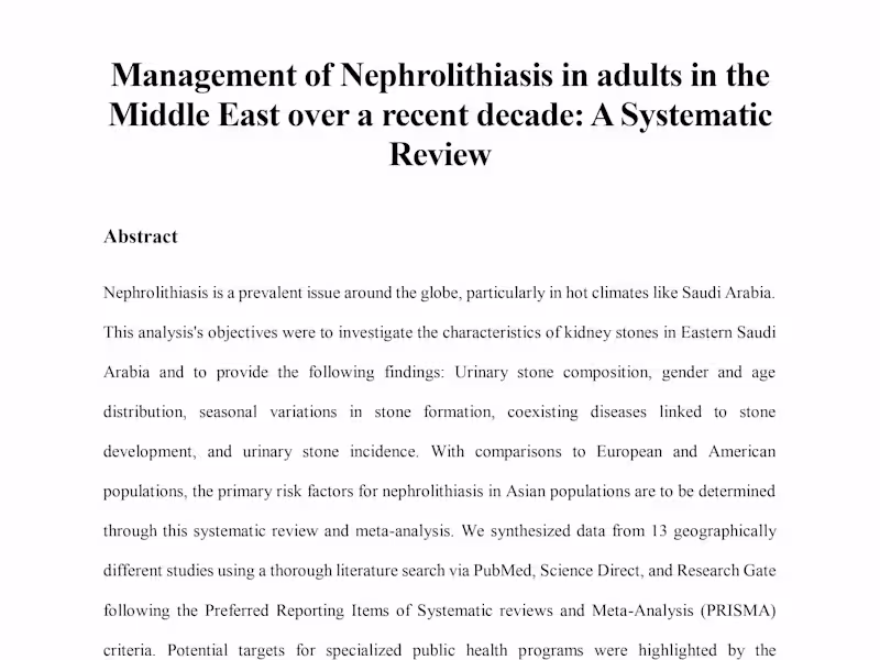 Cover image for Management of Nephrolithiasis in adults: A Systematic Review