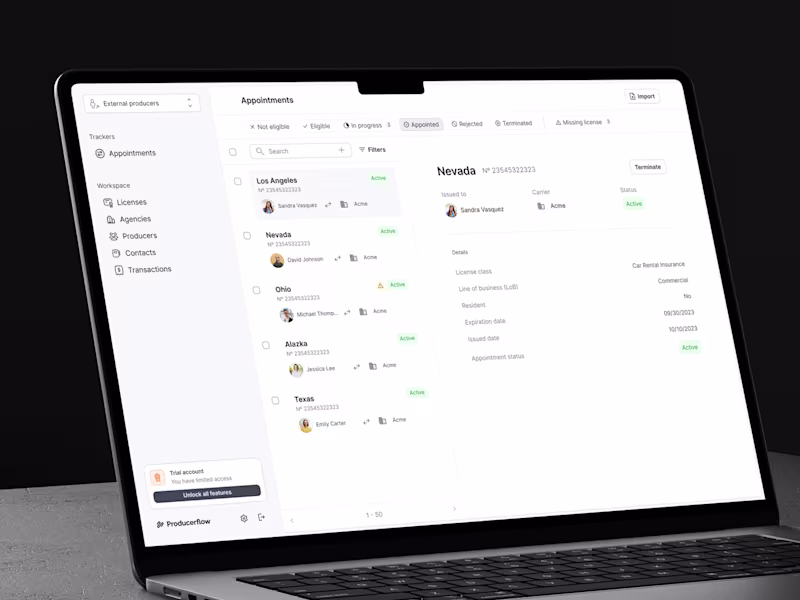 Cover image for Producerflow | Compliance Tracking for Insurance Carriers