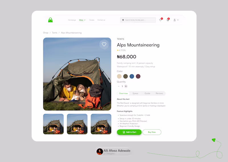 Cover image for Designed a clean and minimal Product Detail UI for outdoor g...