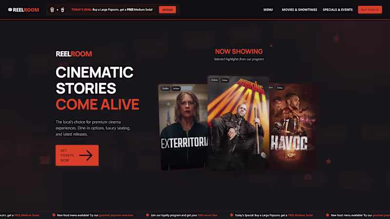 Cover image for ReelRoom: Cinematic Theater Website Demo