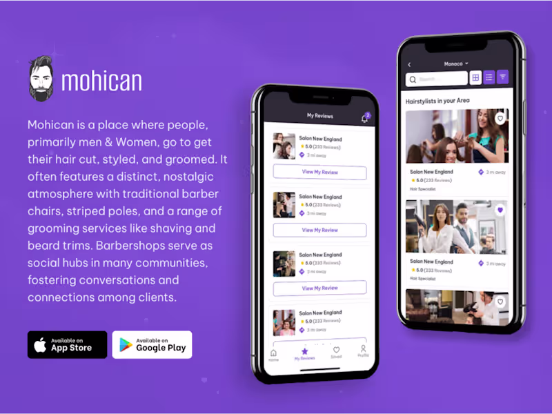Cover image for Mohican – Barbershop & Grooming Appointment App (UI/UX Design)