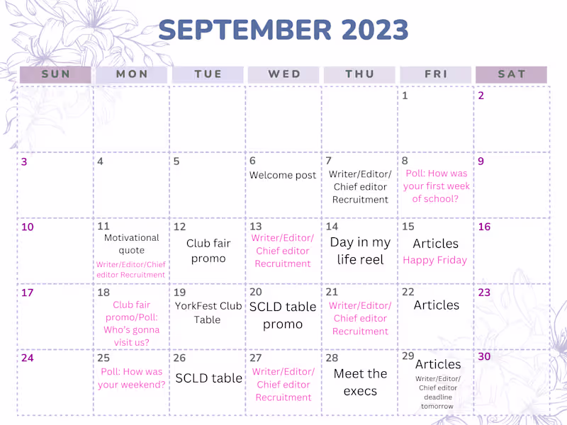 Cover image for HCYU Social Media Content Calendar