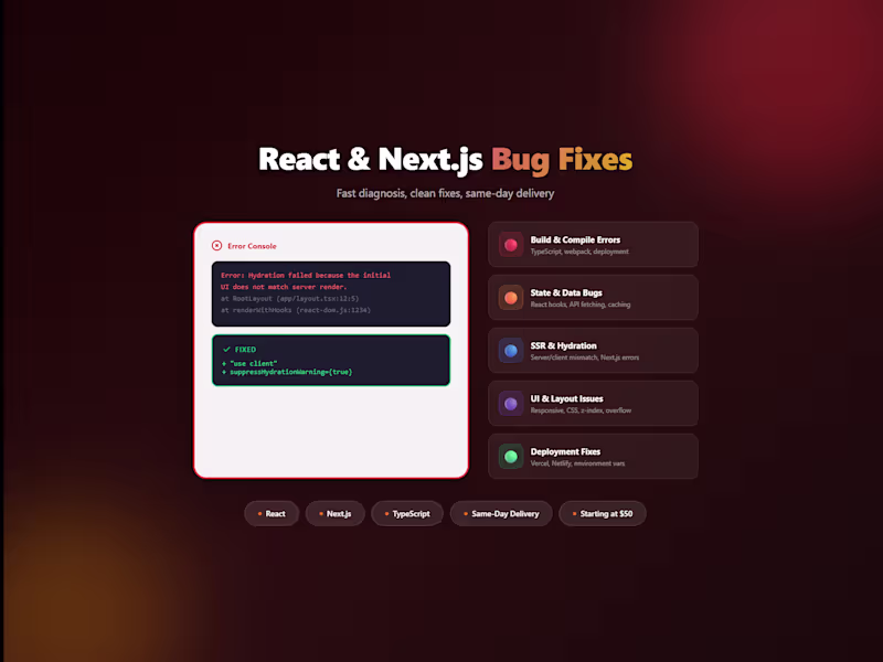 Cover image for React & Next.js Bug Fixes