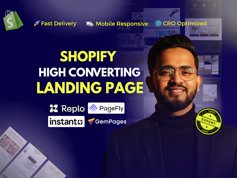 Cover image for I will design shopify landing pages in Replo, GemPages, PageFly