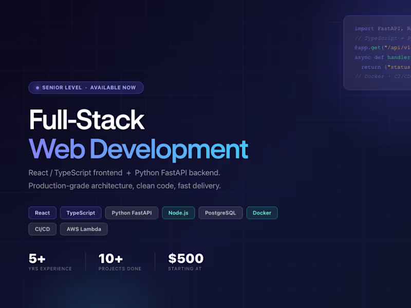 Cover image for Full-stack web app development (React + Python/FastAPI)