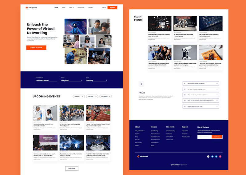 Cover image for VirtualVibe Virtual Event Landing Page UI Design on Behance